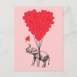 Cartão Postal Balões de elefante e coração vermelho