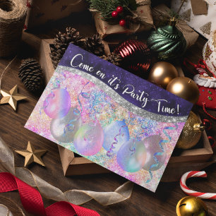 Cartão Postal Balões de festa de Natal com brilho iridescente fo
