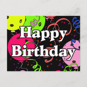 Cartão Postal Balões de Pickleball Confetes Feliz Aniversário