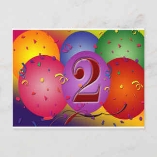 Cartão Postal Balões de segundo aniversário Felizes
