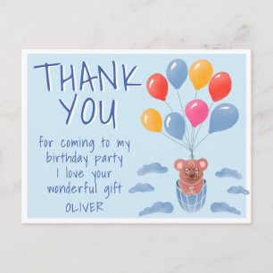 Cartão Postal Balões de Urso de Pelúcia Fofo Aniversário de Cria