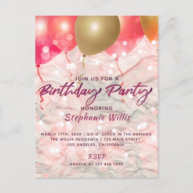 Cartão Postal Balões E Faíscas Na Festa de aniversário De Papel (Frente)