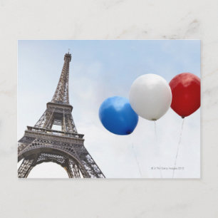 Cartão Postal Balões nas cores da bandeira francesa em