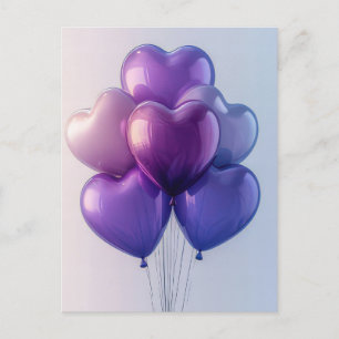 Cartão Postal Balões Rosa e Roxo Saudação de Dia dos Namorados