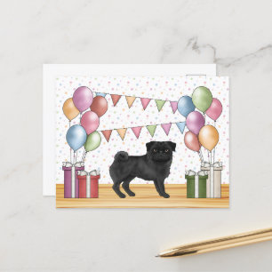 Cartão Postal Baloões de Aniversário Coloridos Pastel de Pug Pre
