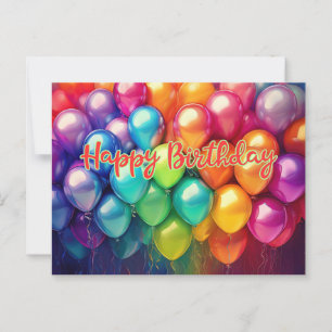 Cartão Postal Baloões de Arco-Íris de Aniversário Feliz