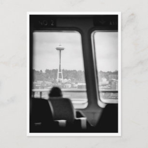 Cartão Postal Balsa de Seattle Preto e Branco Pudget Sound PNW