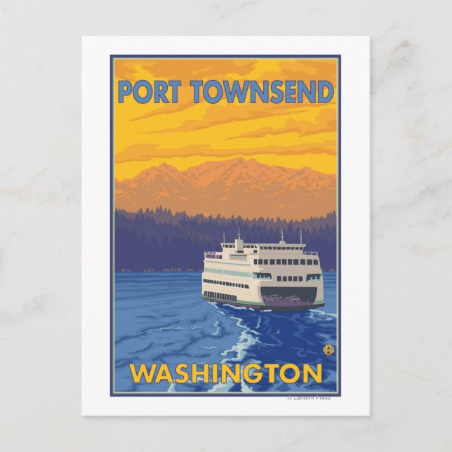 Cartão Postal Balsa e Montanhas - Port Townsend, Washington (Frente)