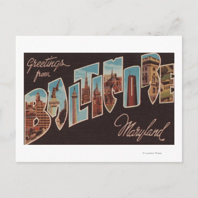 Cartão Postal Baltimore, Maryland - Cenas com Letra Grande 3 (Frente)