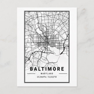 Cartão Postal Baltimore, Maryland City Map Arte Minimalista