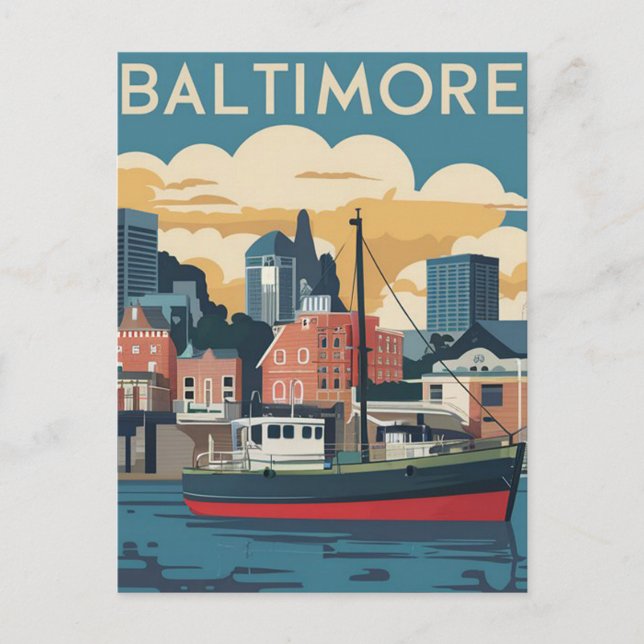 Cartão Postal Baltimore, Maryland, EUA Ilustração (Frente)