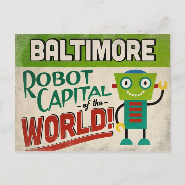 Cartão Postal Baltimore Maryland Robot - Funny Vintage (Frente)
