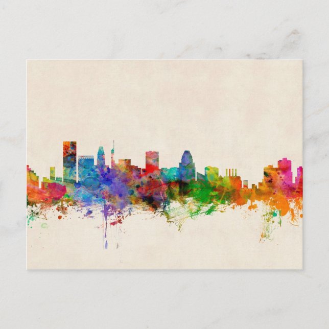 Cartão Postal Baltimore Maryland Skyline Cityscape (Frente)