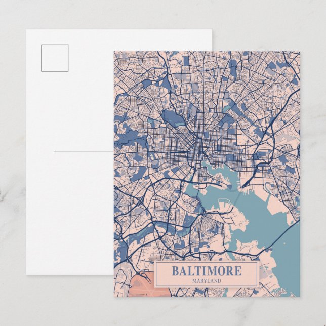 Cartão Postal Baltimore Maryland USA Breezy City Map Travel (Frente/Verso)