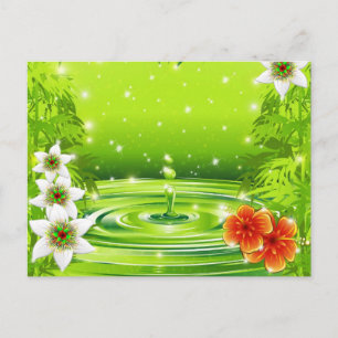 Cartão Postal Bambu e Flores Tropicais de Água Verde Fresca Pos