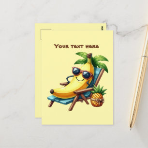 Cartão Postal Banana de preguiça de praia personalizável no verã