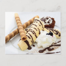 CARTÃO POSTAL BANANA ICE CREAM WAFFLE DESSERT POSTCROSSING