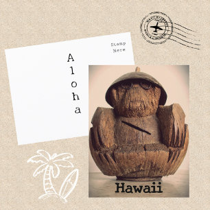 Cartão Postal Banco de Macaco de Coco Havaiano Retro Kitsch