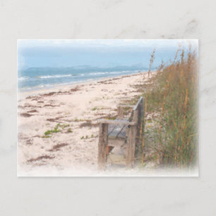 Cartão Postal Banco na pintura de aquarela da praia