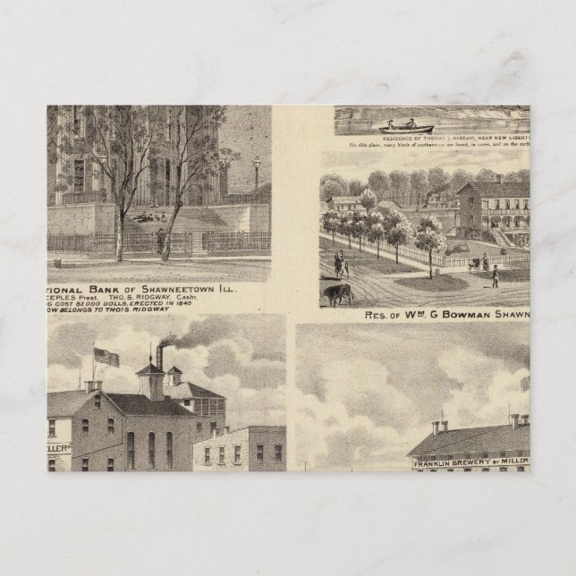 Cartão Postal Bancos, residências e cervejeiras de Shawneetown (Frente)