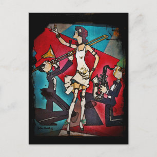 Cartão Postal Banda Jazz com Menina Cantora