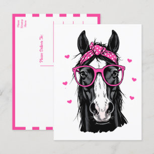 Cartão Postal Bandana rosa-rosa-belo-cavalo Olá a pensar em ti