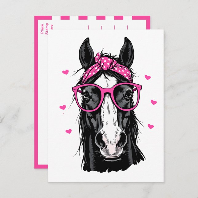 Cartão Postal Bandana rosa-rosa-belo-cavalo Olá a pensar em ti (Frente/Verso)