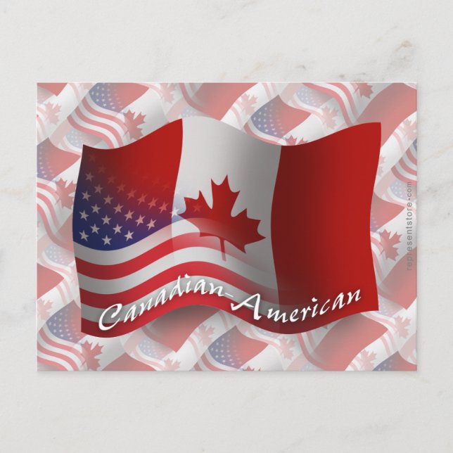 Cartão Postal Bandeira Agitando Canadense-Americana (Frente)