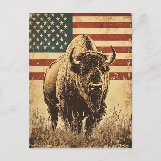 Cartão Postal Bandeira Americana Bisonho vintage (Frente)