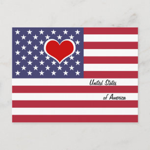 Cartão Postal Bandeira Americana & Coração Vermelho - fã de espo