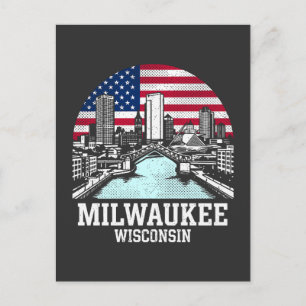 Cartão Postal Bandeira Americana da Cidade de Milwaukee Wisconsi