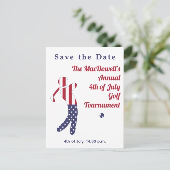 Cartão Postal Bandeira Americana do Torneio Golf de 4 de julho (Em pé/Frente)