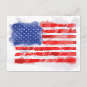 Cartão Postal Bandeira Americana em Aquarela para Veteranos e Pa