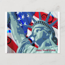 Cartão Postal Bandeira Americana Patriótica e Estátua da Liberda