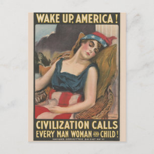 Cartão Postal Bandeira Americana Patriótica Senhora Vintage Hist