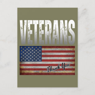 CARTÃO POSTAL BANDEIRA AMERICANA VETERANOS AGRADECEM 4 DE JULHO 