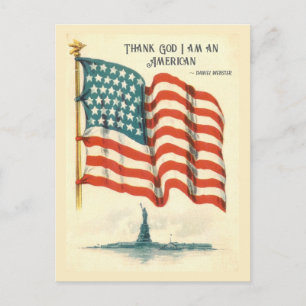 Cartão Postal Bandeira Americana Vintage Estátua da Liberdade em