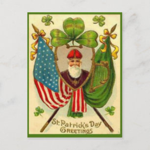 Cartão Postal Bandeira Americana Vintage St Patrick Dia de São P