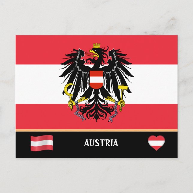Cartão Postal Bandeira austríaca e viagem austríaca / Áustria  (Frente)