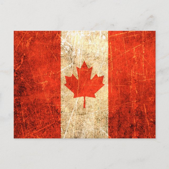 Cartão Postal Bandeira Canadiana Vintage, cratada e Vestida (Frente)