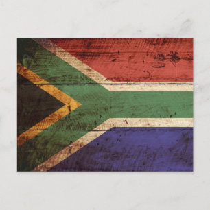 Cartão Postal Bandeira da África do Sul em Grão de Madeira Antig