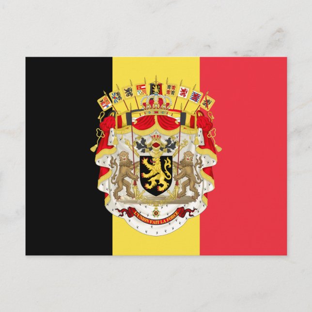 Cartão Postal Bandeira da Bélgica & COA (Frente)