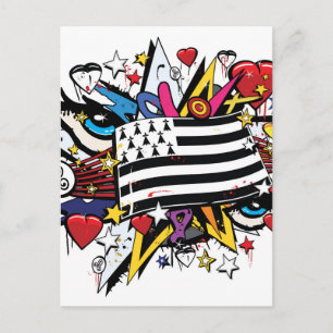 Cartão Postal Bandeira da Bretânia Breizh graffiti bretão grafit