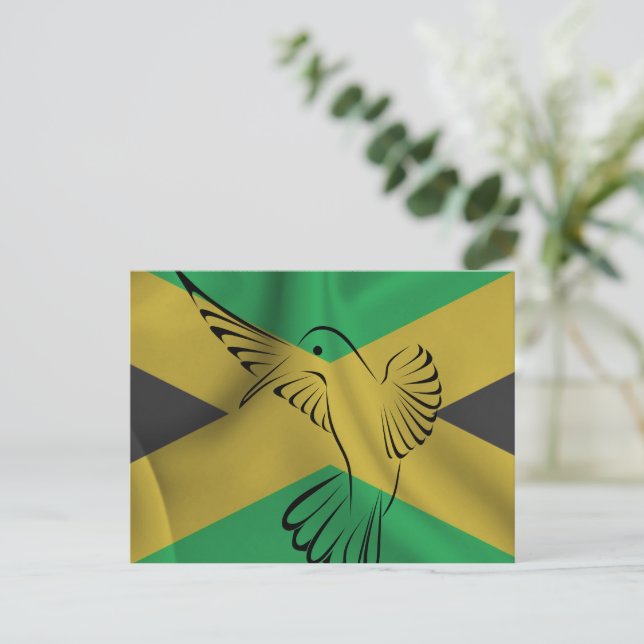 Cartão Postal Bandeira da Jamaica com beija-flor (Em pé/Frente)