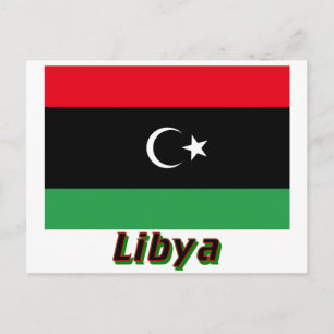 Cartão Postal Bandeira da Líbia com Nome