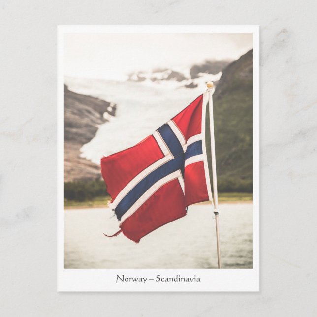 Cartão Postal Bandeira da Noruega Escandinávia Foto (Frente)