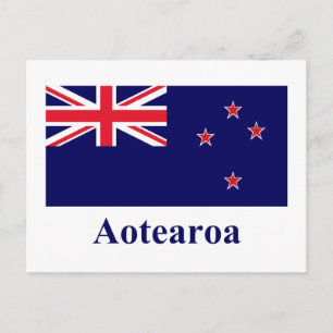 Cartão Postal Bandeira da Nova Zelândia com Nome em Maori