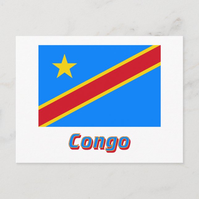 Cartão Postal Bandeira da República Democrática do Congo com Nom (Frente)