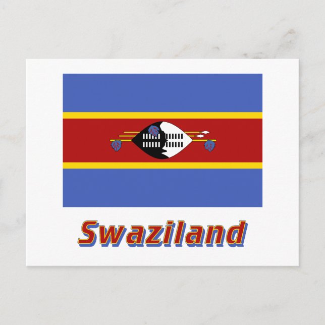 Cartão Postal Bandeira da Suazilândia com Nome (Frente)