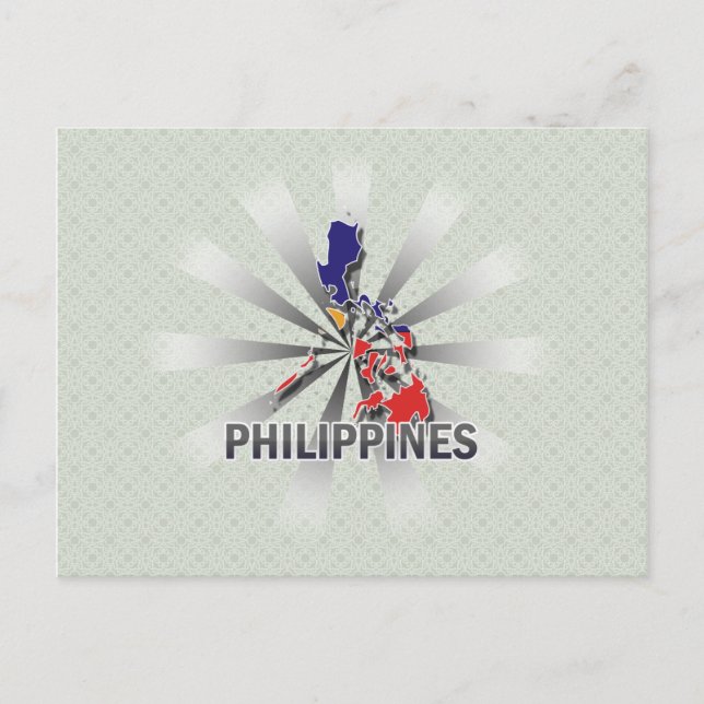 Cartão Postal Bandeira das Filipinas Mapa 2.0 (Frente)